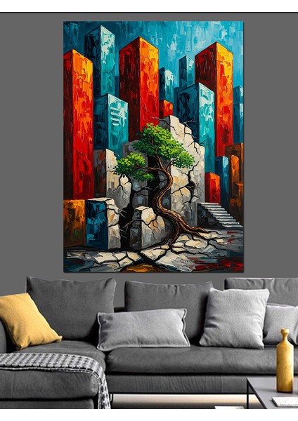 Gökdelenler Soyut Şehir Manzarası Dekoratif Kanvas - Mdf Ahşap Tablo indirimleri