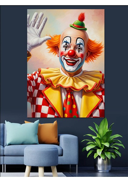 Neşeli Palyaço Yüz Portresi Dekoratif Kanvas - Mdf Ahşap Tablo