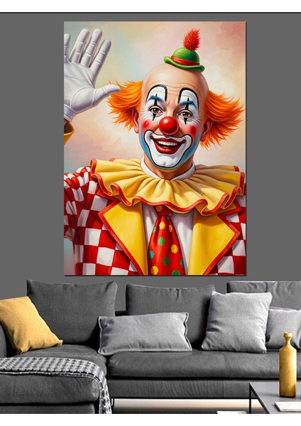 Neşeli Palyaço Yüz Portresi Dekoratif Kanvas - Mdf Ahşap Tablo fırsatları