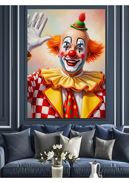 Neşeli Palyaço Yüz Portresi Dekoratif Kanvas - Mdf Ahşap Tablo indirimleri