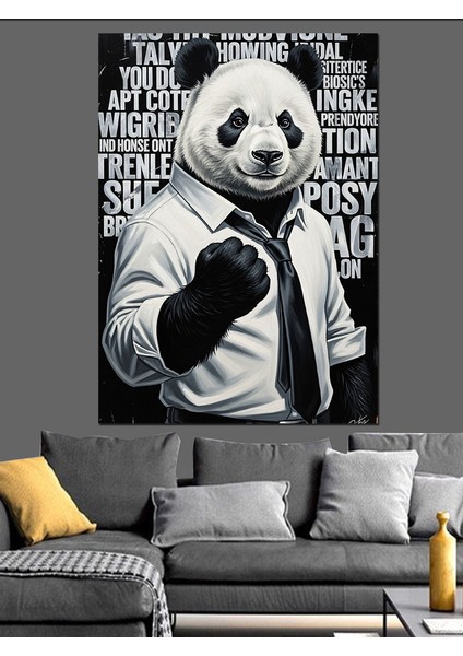 Boksör Panda Hayvan Portresi Dekoratif Kanvas - Mdf Ahşap Tablo