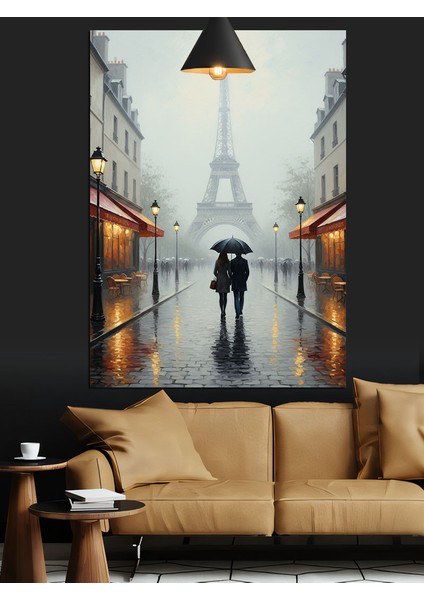 Çift Romantik Paris Manzarası Dekoratif Kanvas - Mdf Ahşap Tablo