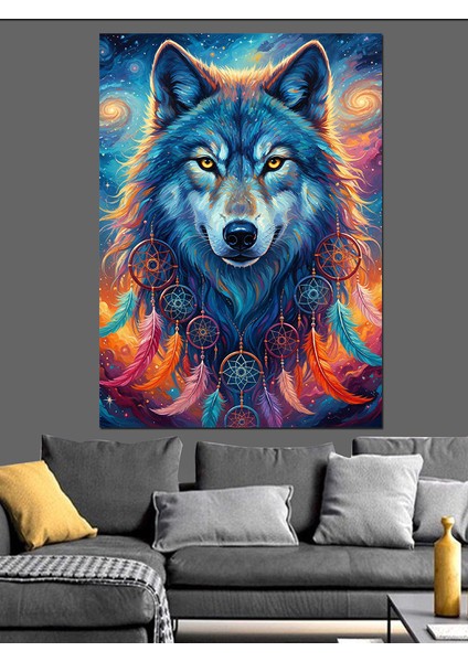 Mavi Kurt Vahşi Gözler Dekoratif Kanvas - Mdf Ahşap Tablo fiyatları