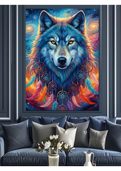 Mavi Kurt Vahşi Gözler Dekoratif Kanvas - Mdf Ahşap Tablo modelleri