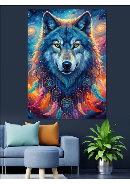 Mavi Kurt Vahşi Gözler Dekoratif Kanvas - Mdf Ahşap Tablo fırsatları