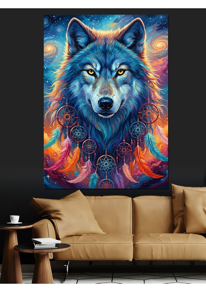 Mavi Kurt Vahşi Gözler Dekoratif Kanvas - Mdf Ahşap Tablo indirimleri