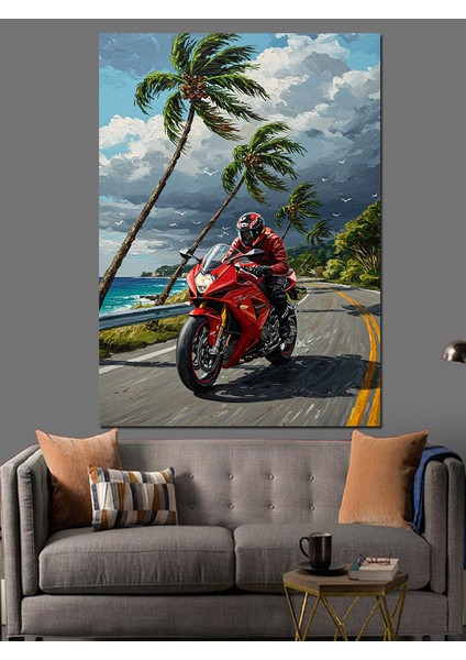 Motosiklet Palmiye Ağacı Plaj Dekoratif Kanvas - Mdf Ahşap Tablo modelleri