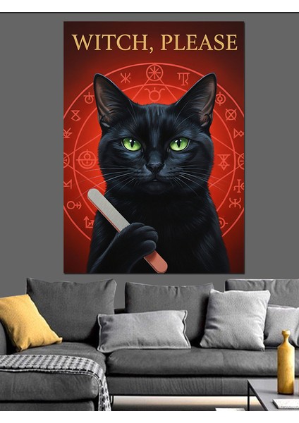 Kızgın Büyücü Siyah Kedi Dekoratif Kanvas - Mdf Ahşap Tablo