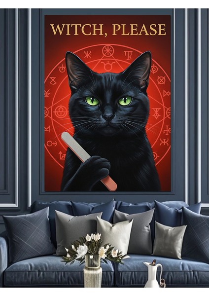 Kızgın Büyücü Siyah Kedi Dekoratif Kanvas - Mdf Ahşap Tablo fiyatları