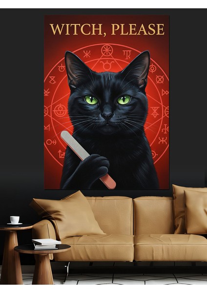 Kızgın Büyücü Siyah Kedi Dekoratif Kanvas - Mdf Ahşap Tablo fırsatları