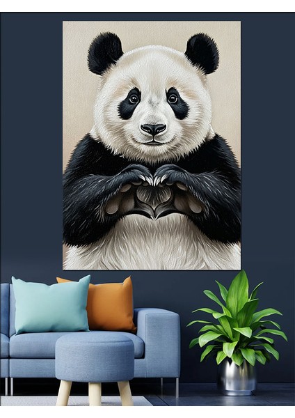 Sevimli Panda Ayı Portresi Dekoratif Kanvas - Mdf Ahşap Tablo