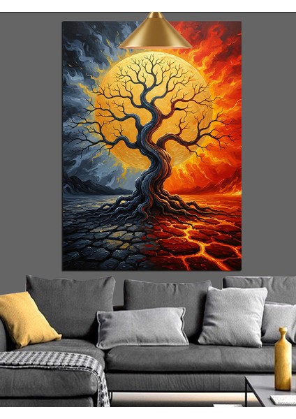 Kırmızı Işıklı Ağaç Sanatı Dekoratif Kanvas - Mdf Ahşap Tablo fiyatları