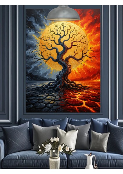 Kırmızı Işıklı Ağaç Sanatı Dekoratif Kanvas - Mdf Ahşap Tablo modelleri