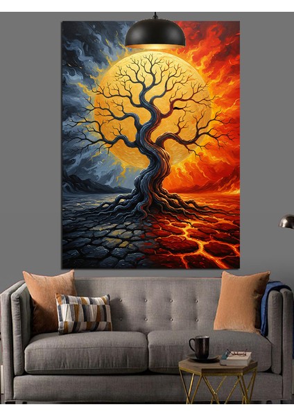 Kırmızı Işıklı Ağaç Sanatı Dekoratif Kanvas - Mdf Ahşap Tablo fırsatları