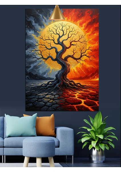 Kırmızı Işıklı Ağaç Sanatı Dekoratif Kanvas - Mdf Ahşap Tablo indirimleri