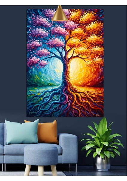 Renkli Hayat Ağacı Dekoratif Kanvas - Mdf Ahşap Tablo fiyatları