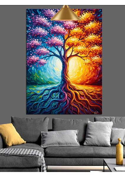 Renkli Hayat Ağacı Dekoratif Kanvas - Mdf Ahşap Tablo fırsatları