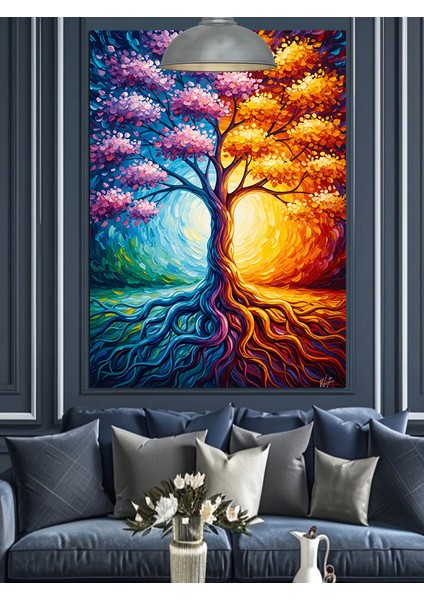 Renkli Hayat Ağacı Dekoratif Kanvas - Mdf Ahşap Tablo indirimleri