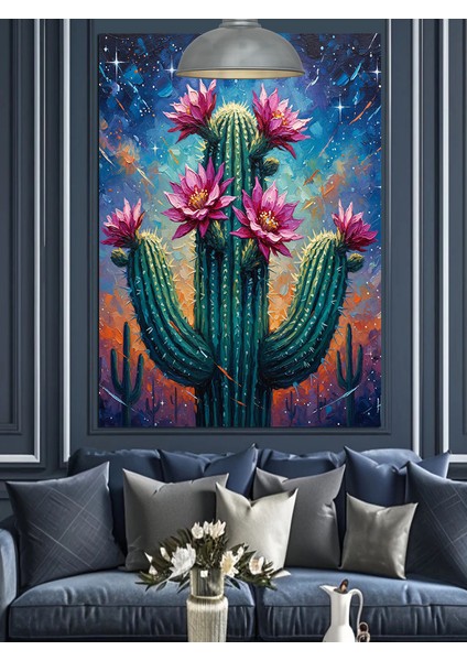 Kaktüs Bitkisi Çiçek Açmış Dekoratif Kanvas - Mdf Ahşap Tablo fiyatları