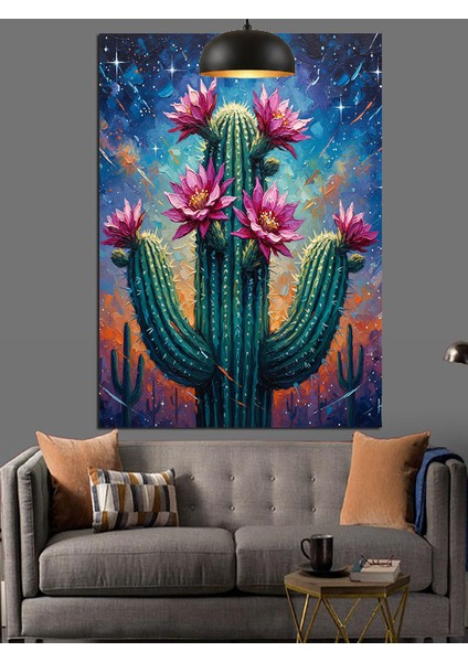 Kaktüs Bitkisi Çiçek Açmış Dekoratif Kanvas - Mdf Ahşap Tablo modelleri