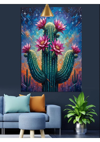 Kaktüs Bitkisi Çiçek Açmış Dekoratif Kanvas - Mdf Ahşap Tablo fırsatları