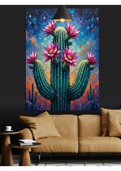 Kaktüs Bitkisi Çiçek Açmış Dekoratif Kanvas - Mdf Ahşap Tablo indirimleri