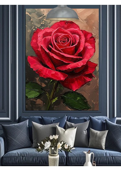 Kırmızı Gül Su Damlası Dekoratif Kanvas - Mdf Ahşap Tablo