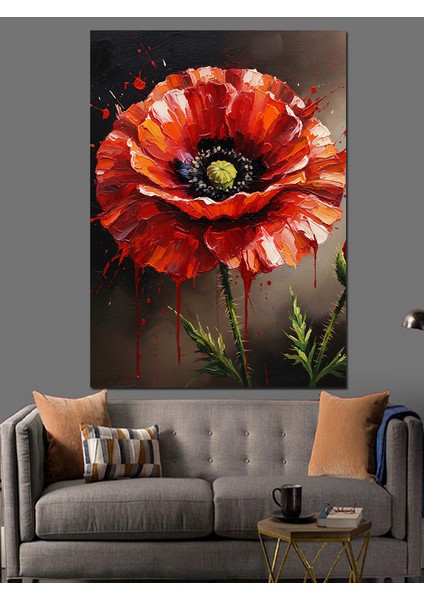 Kırmızı Gelincik Çiçeği Dekoratif Kanvas - Mdf Ahşap Tablo