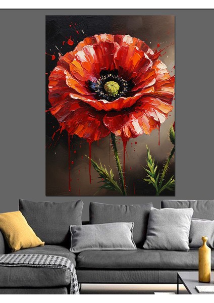 Kırmızı Gelincik Çiçeği Dekoratif Kanvas - Mdf Ahşap Tablo fiyatları