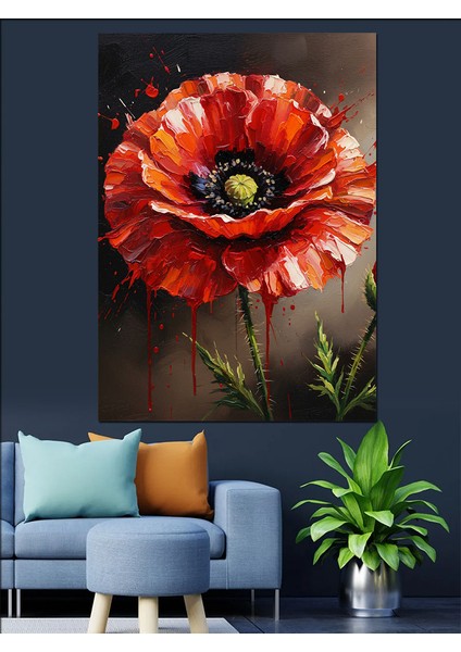 Kırmızı Gelincik Çiçeği Dekoratif Kanvas - Mdf Ahşap Tablo fırsatları