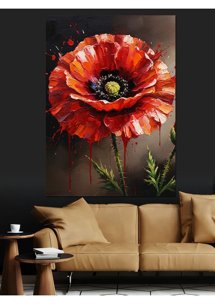 Kırmızı Gelincik Çiçeği Dekoratif Kanvas - Mdf Ahşap Tablo indirimleri