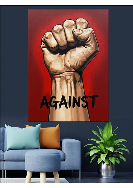 Yumruk Kalkmış Güç Illüstrasyon Dekoratif Kanvas - Mdf Ahşap Tablo