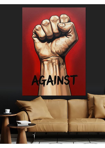 Yumruk Kalkmış Güç Illüstrasyon Dekoratif Kanvas - Mdf Ahşap Tablo fiyatları