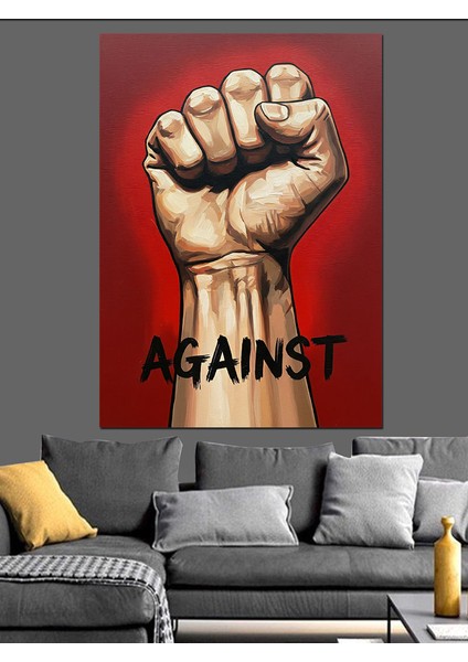 Yumruk Kalkmış Güç Illüstrasyon Dekoratif Kanvas - Mdf Ahşap Tablo fırsatları