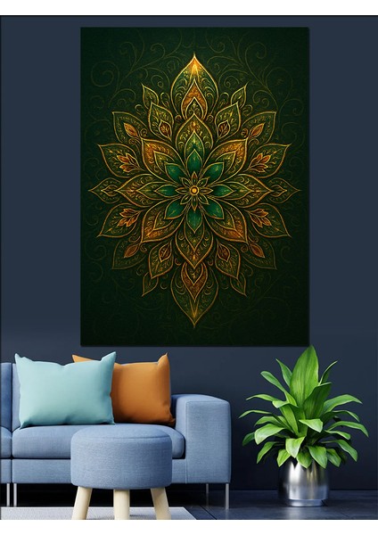 Yeşil Mandala Geometrik Desen Dekoratif Kanvas - Mdf Ahşap Tablo fiyatları