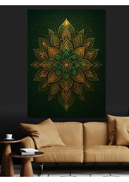 Yeşil Mandala Geometrik Desen Dekoratif Kanvas - Mdf Ahşap Tablo modelleri