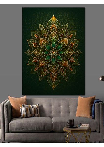 Yeşil Mandala Geometrik Desen Dekoratif Kanvas - Mdf Ahşap Tablo fırsatları