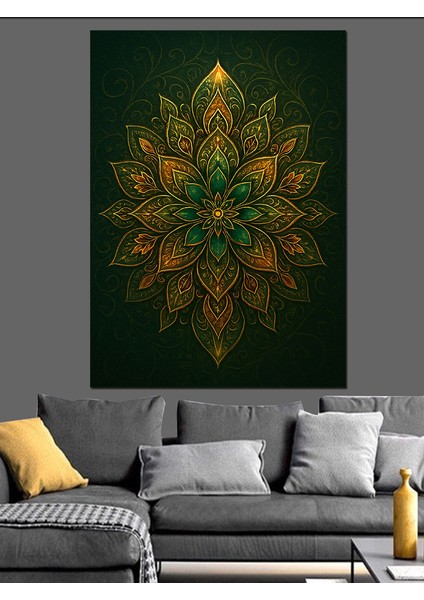Yeşil Mandala Geometrik Desen Dekoratif Kanvas - Mdf Ahşap Tablo indirimleri
