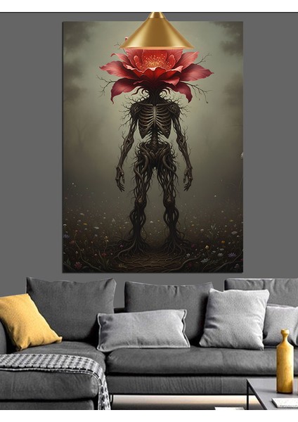 Kırmızı Gül Iskelet Figür Dekoratif Kanvas - Mdf Ahşap Tablo fiyatları