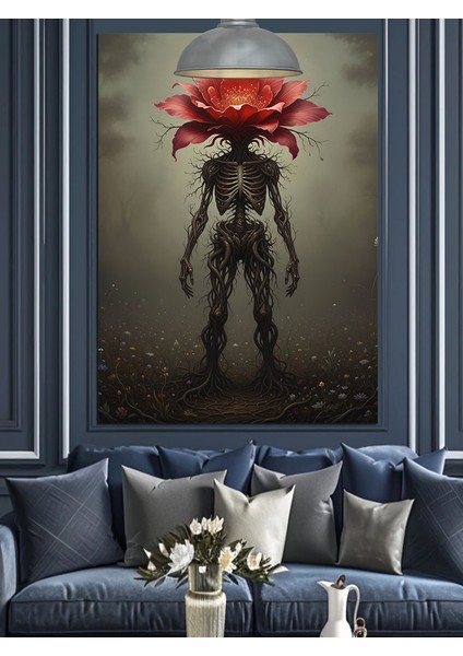 Kırmızı Gül Iskelet Figür Dekoratif Kanvas - Mdf Ahşap Tablo modelleri