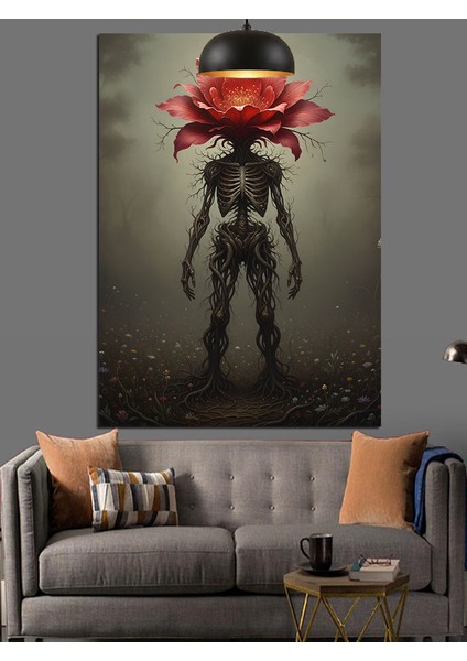 Kırmızı Gül Iskelet Figür Dekoratif Kanvas - Mdf Ahşap Tablo fırsatları