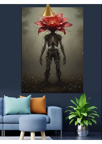 Kırmızı Gül Iskelet Figür Dekoratif Kanvas - Mdf Ahşap Tablo indirimleri