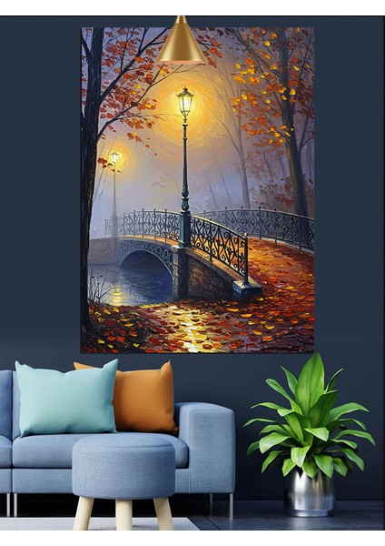 Sonbaharda Sokak Lambası ve Köprü Dekoratif Kanvas - Mdf Ahşap Tablo fiyatları