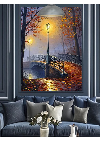 Sonbaharda Sokak Lambası ve Köprü Dekoratif Kanvas - Mdf Ahşap Tablo indirimleri