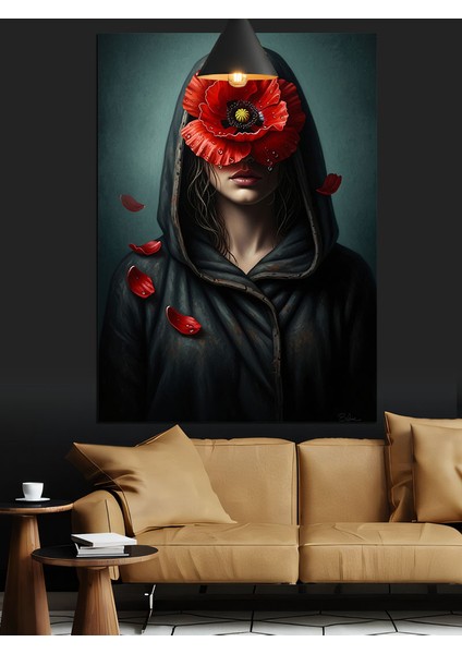 Kapüşonlu Adam Kırmızı Çiçekli Yüz Dekoratif Kanvas - Mdf Ahşap Tablo modelleri
