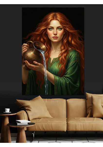 Kızıl Saçlı Kadın Kova Burcu Dekoratif Kanvas - Mdf Ahşap Tablo