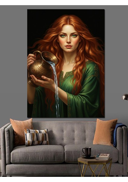Kızıl Saçlı Kadın Kova Burcu Dekoratif Kanvas - Mdf Ahşap Tablo fiyatları