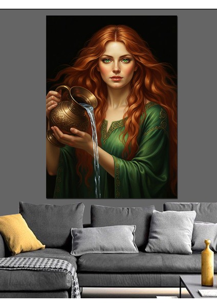 Kızıl Saçlı Kadın Kova Burcu Dekoratif Kanvas - Mdf Ahşap Tablo modelleri