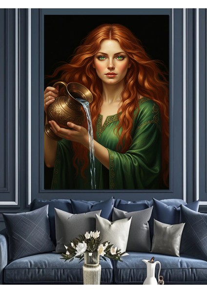 Kızıl Saçlı Kadın Kova Burcu Dekoratif Kanvas - Mdf Ahşap Tablo fırsatları