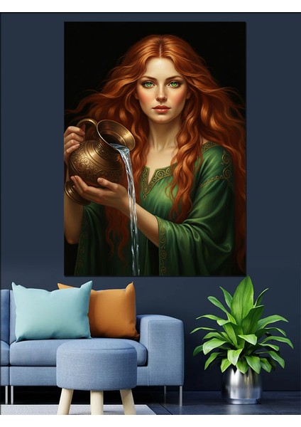 Kızıl Saçlı Kadın Kova Burcu Dekoratif Kanvas - Mdf Ahşap Tablo indirimleri